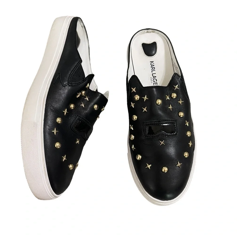Karl Lagerfeld Paris "Eisley" Slip On Mule Sneakers in Black and Gold Size 6.5 - Picture 1 of 9